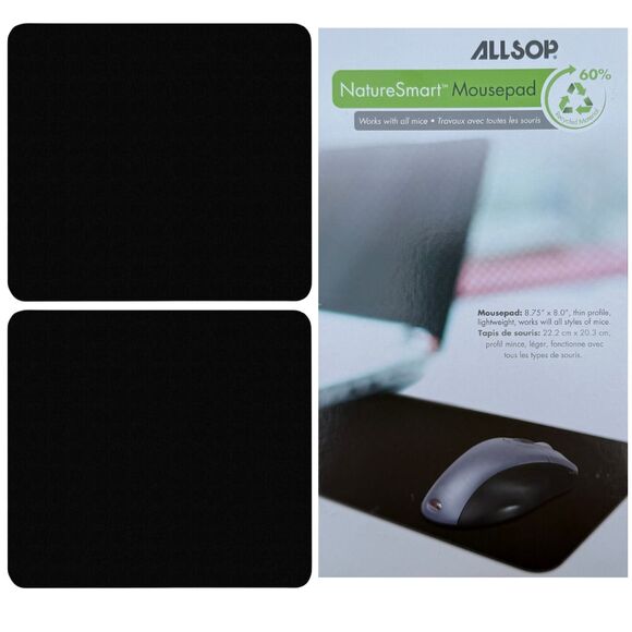 2-Pack Allsop 28229 Mouse Pad Black Non-Slip Office Mat 8.75” x 8” Eco-Friendly - Picture 1 of 5
